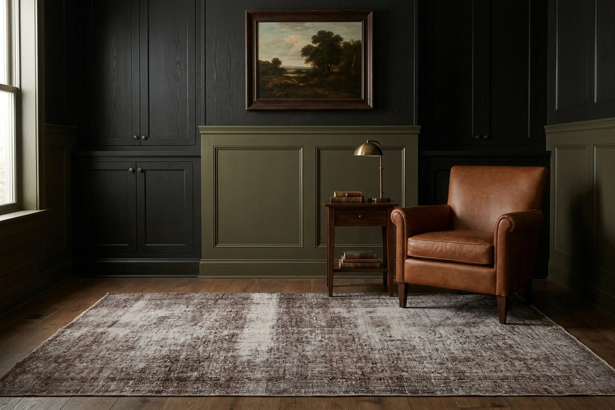 Gray Turkish rug in a styled room