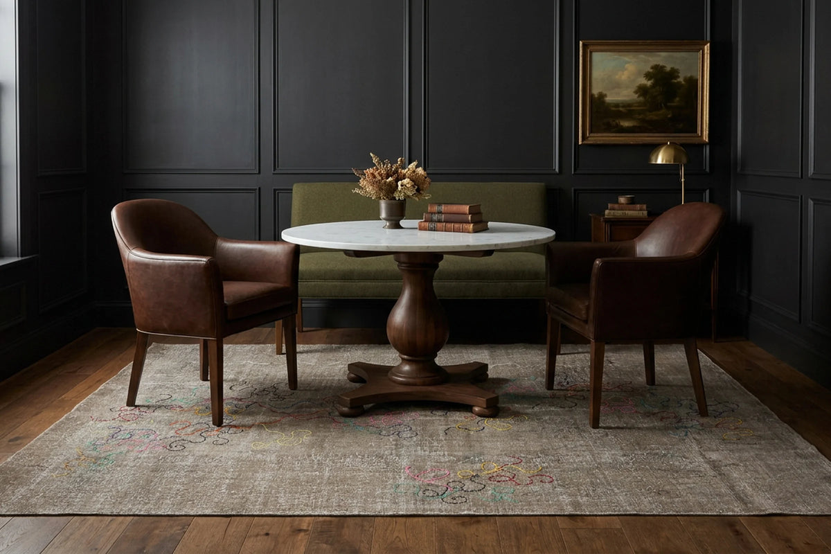 Gray Turkish rug in a styled room