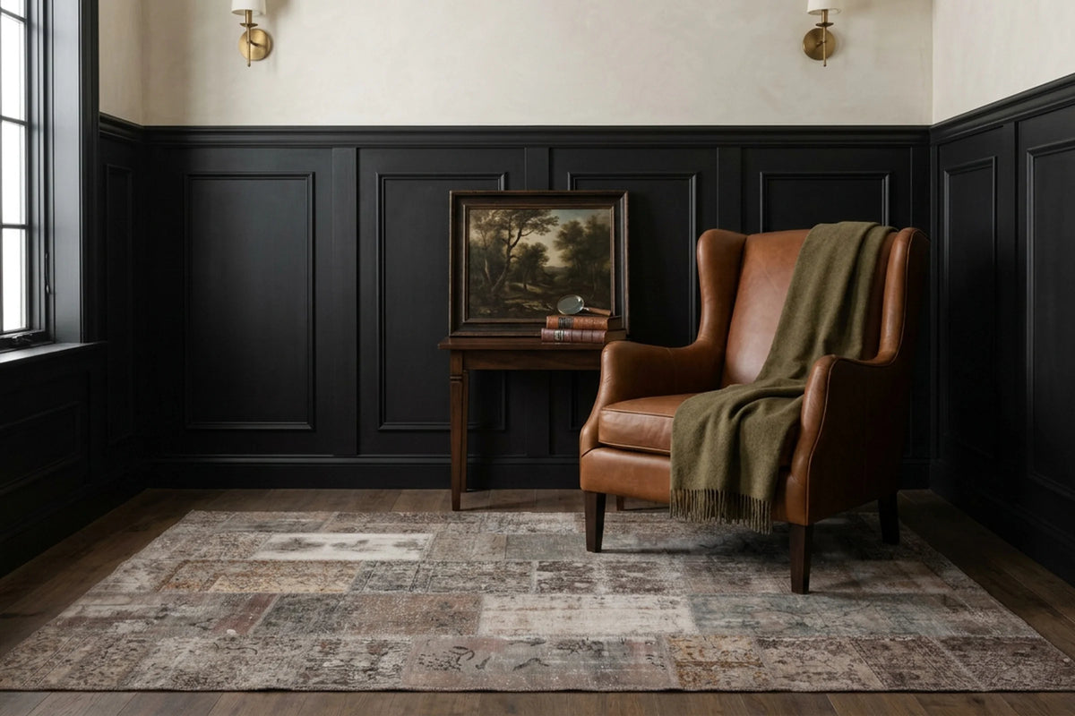 Gray Turkish rug in a styled room