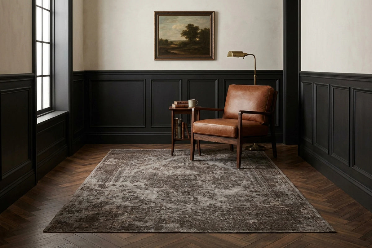 Gray Turkish rug in a styled room