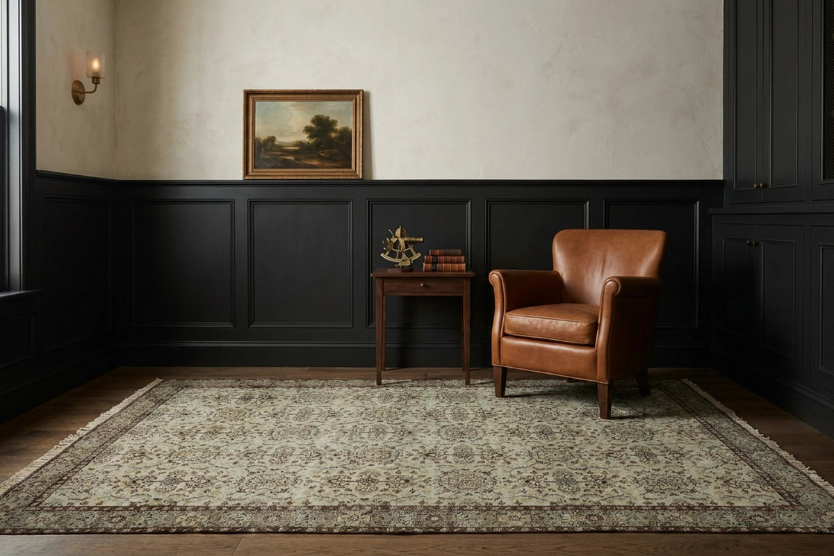 Gray Turkish rug in a styled room