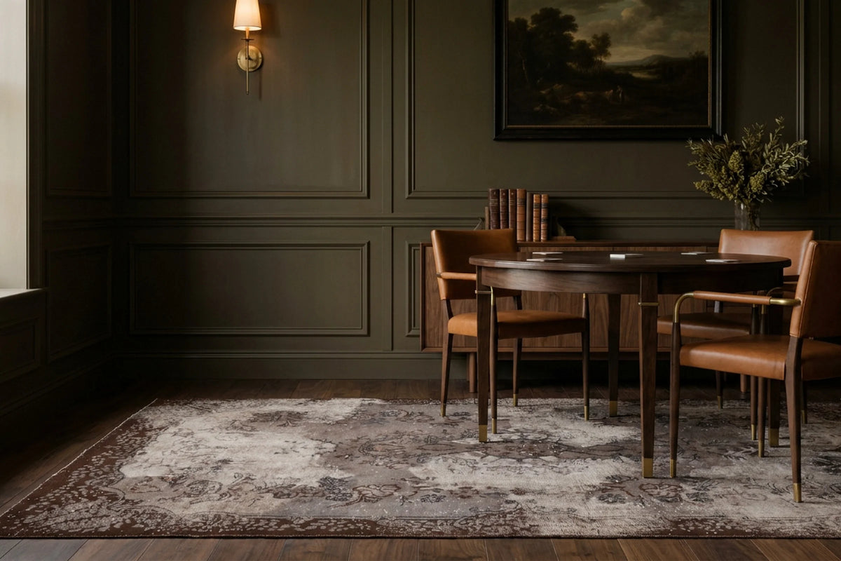 Gray Turkish rug in a styled room