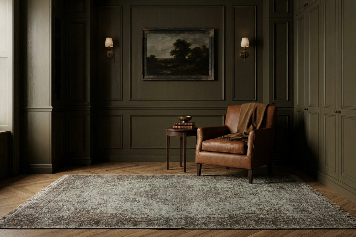 Gray Turkish rug in a styled room