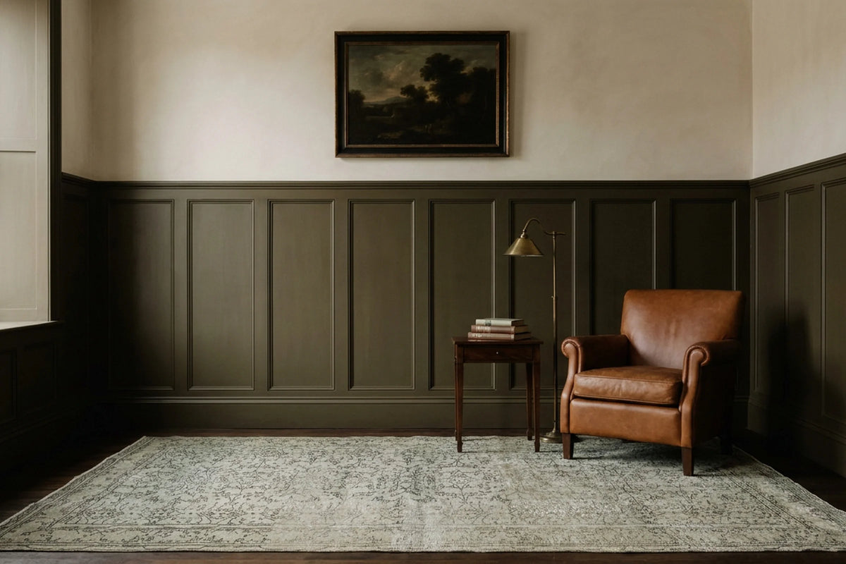 Gray Turkish rug in a styled room