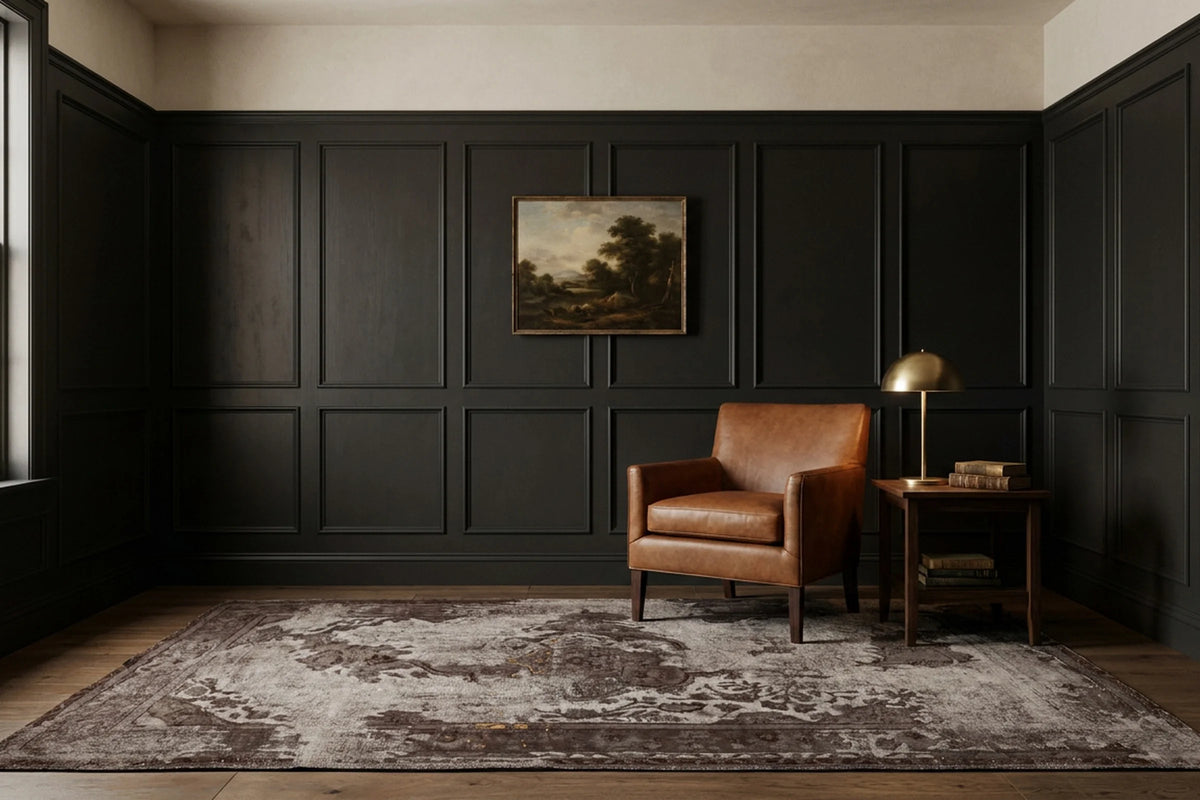 Gray Turkish rug in a styled room