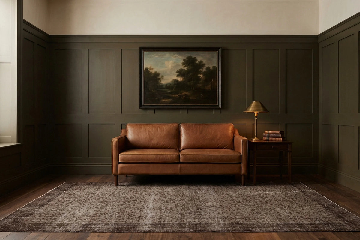 Gray Turkish rug in a styled room