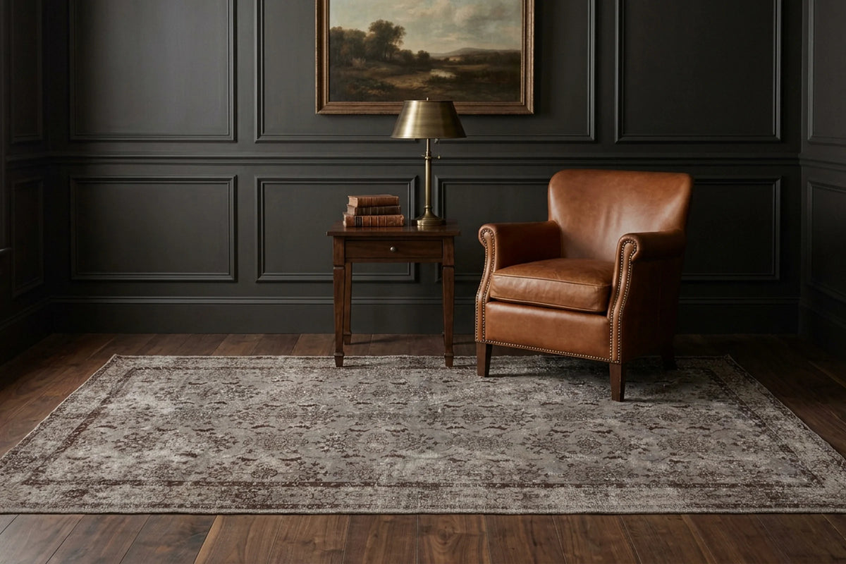 Gray Turkish rug in a styled room