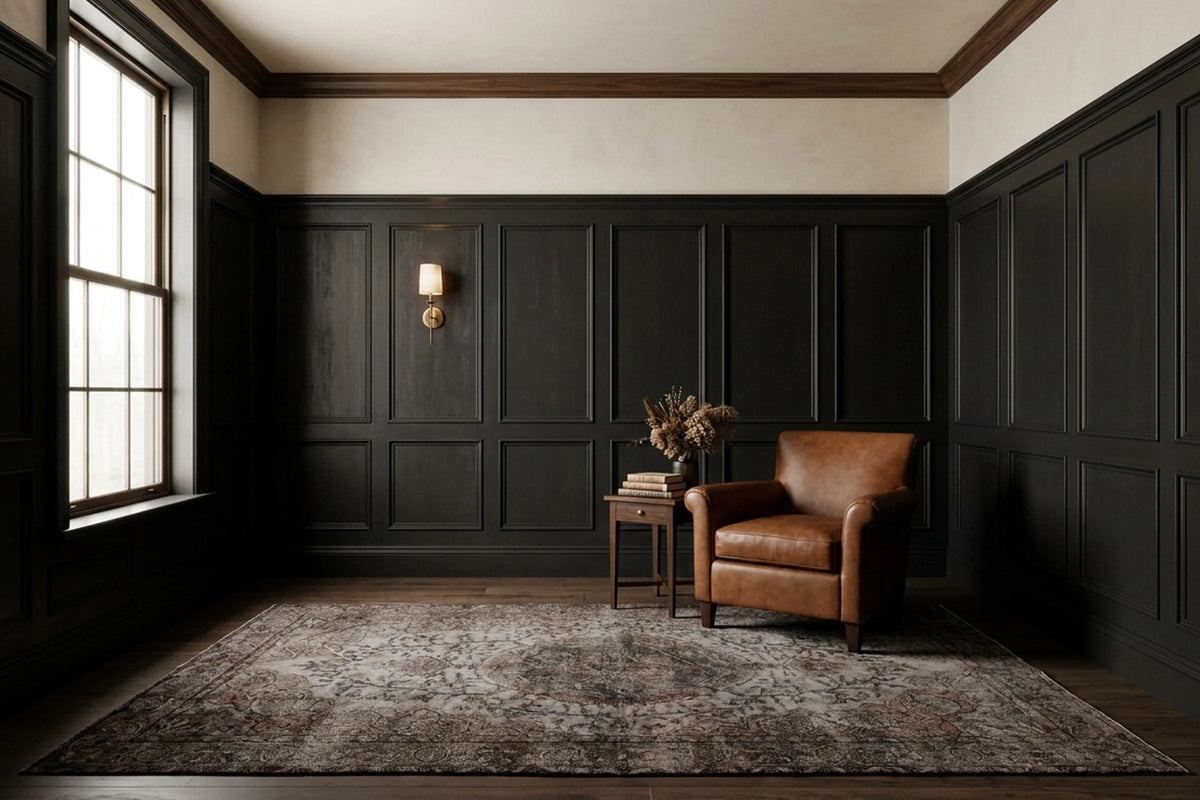 Gray Turkish rug in a styled room