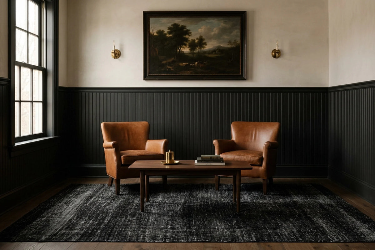 Gray Turkish rug in a styled room