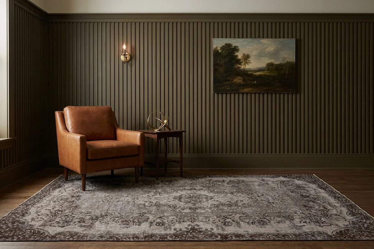 Gray Turkish rug in a styled room