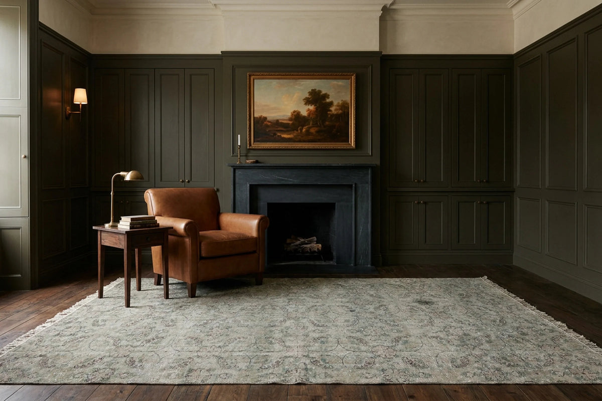 Gray Turkish rug in a styled room
