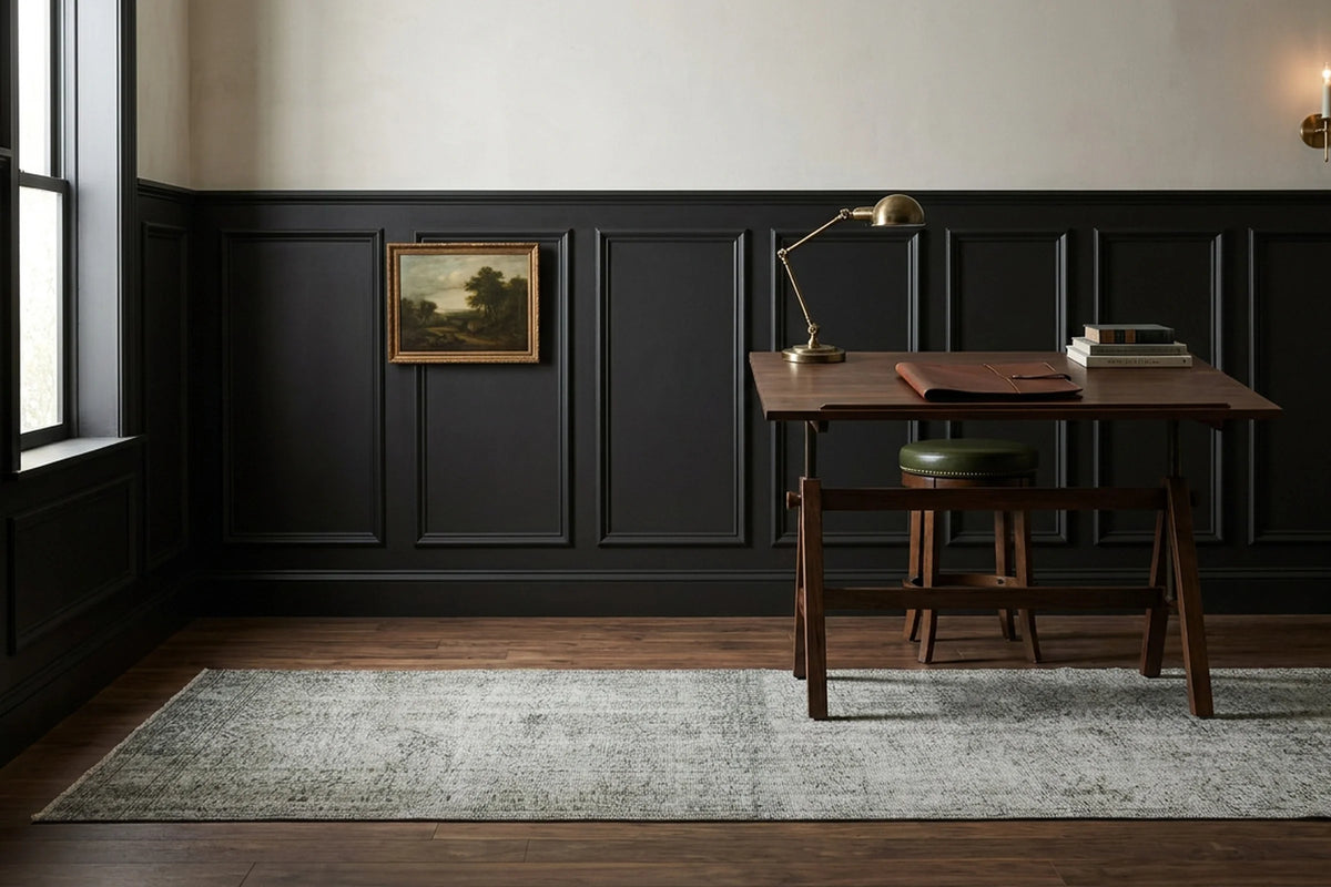 Gray Turkish rug in a styled room