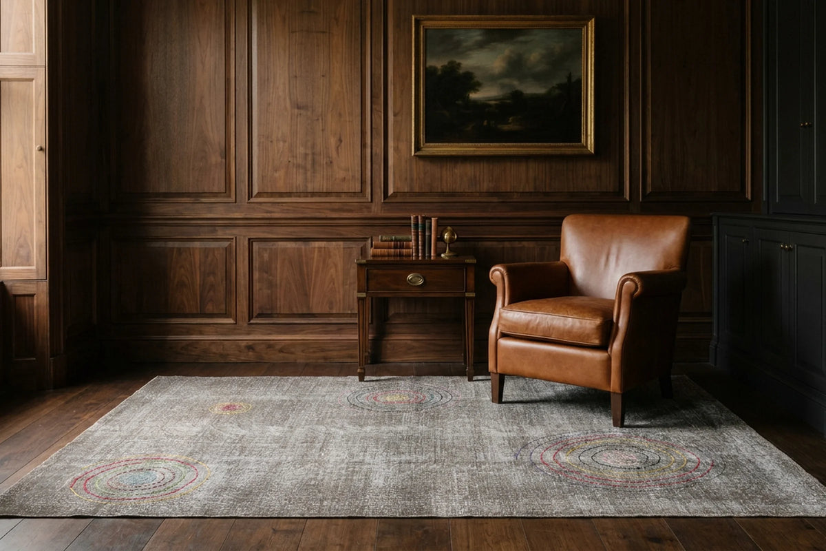 Gray Turkish rug in a styled room