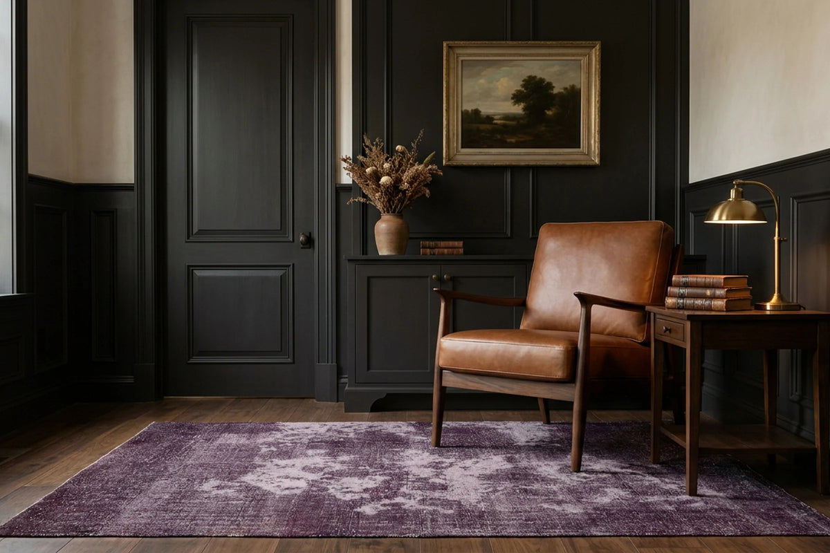 Gray Turkish rug in a styled room