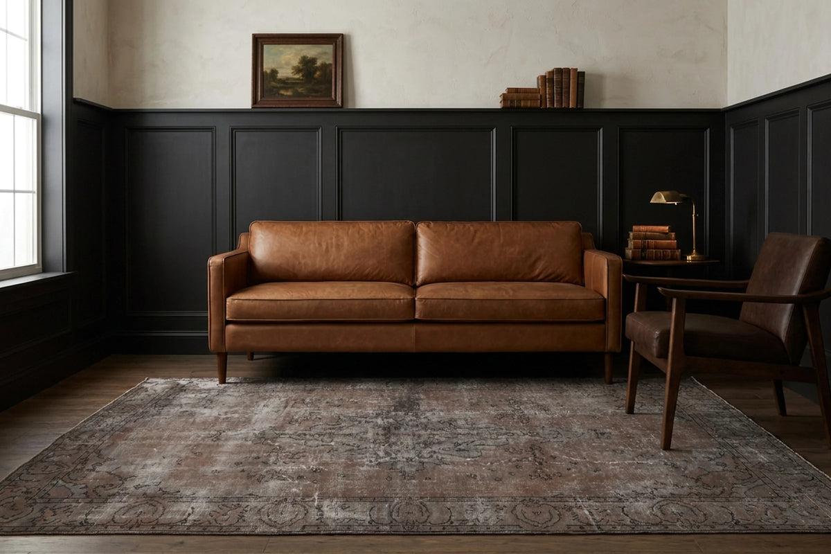 Gray Turkish rug in a styled room