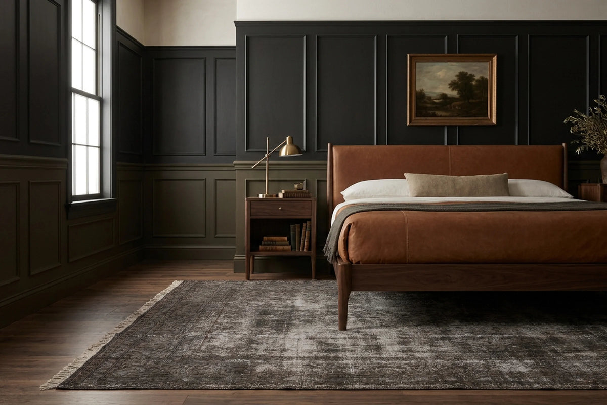 Gray Turkish rug in a styled room