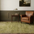 Green Turkish rug in a styled room