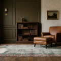 Green Turkish rug in a styled room