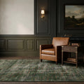 Green Turkish rug in a styled room