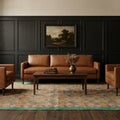Green Turkish rug in a den