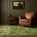 Green Turkish rug in a styled room