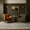 Green Turkish rug in a styled room