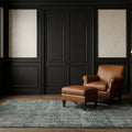 Green Turkish rug in a styled room