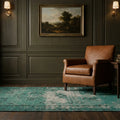 Green Turkish rug in a styled room