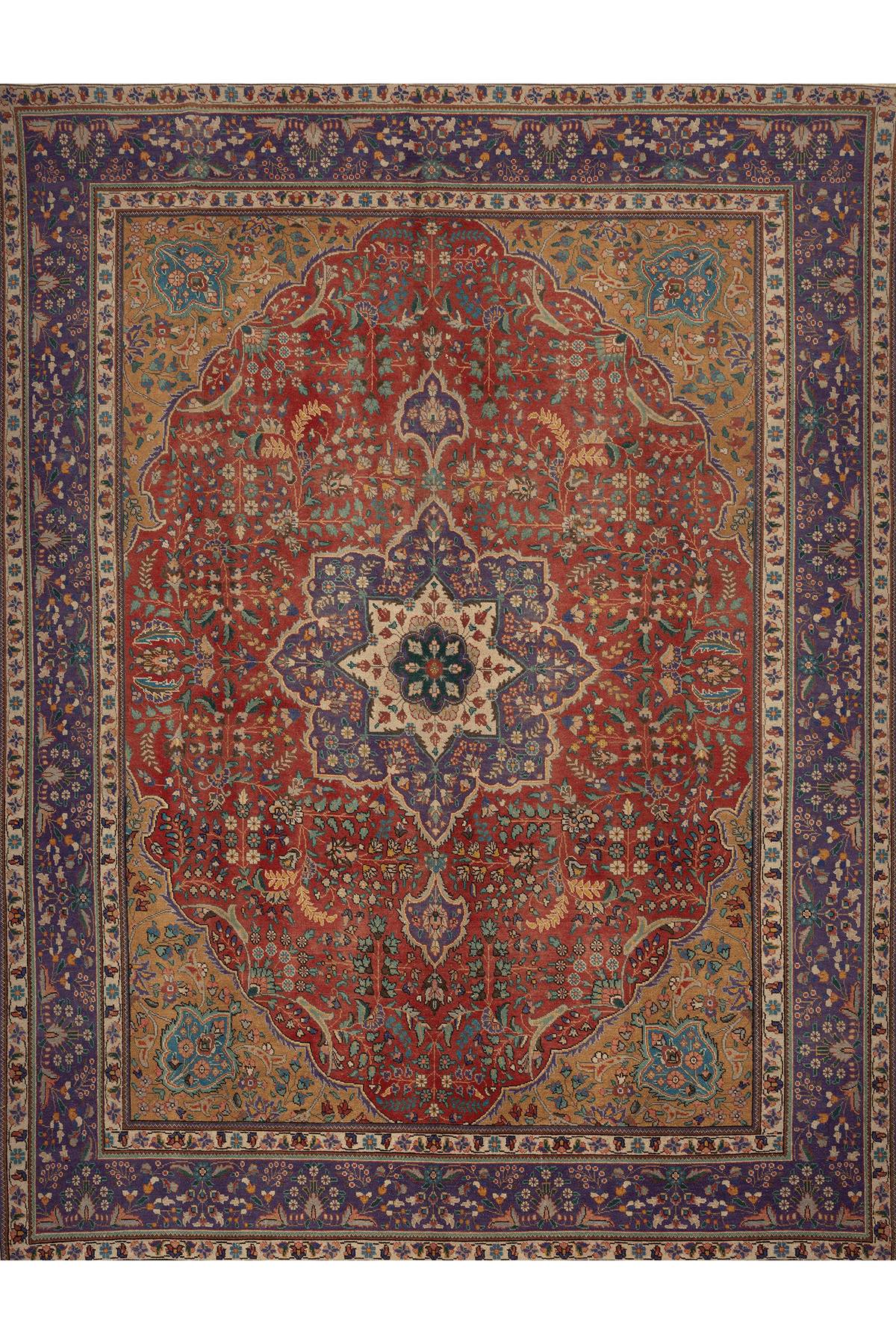 Vintage Kars Persian Style Area Rug 10x13 ft — Red & Blue Medallion