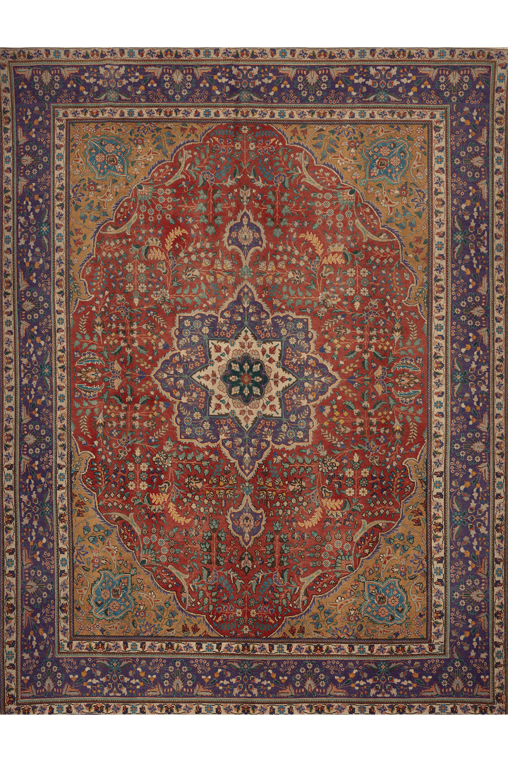 Vintage Kars Persian Style Area Rug 10x13 ft — Red & Blue Medallion