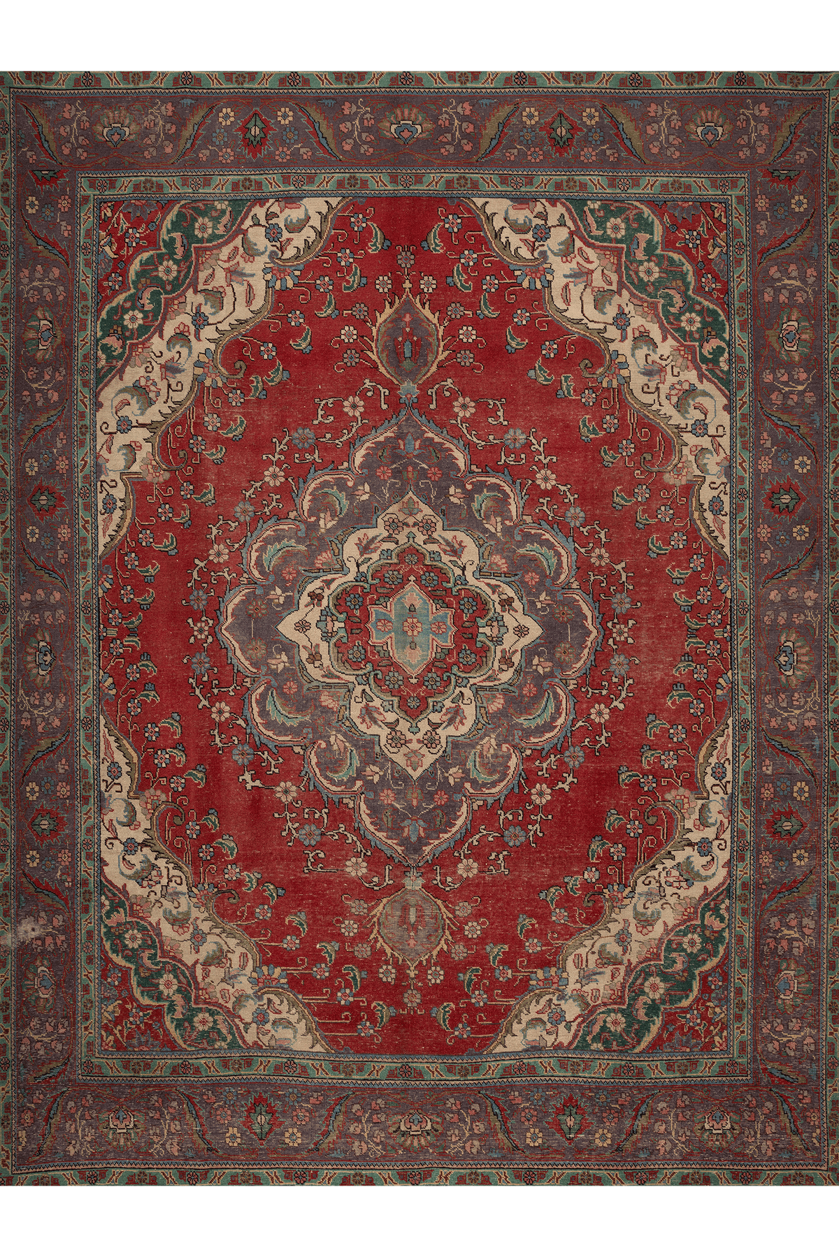 Vintage Southeastern Persian Style Oversize Rug 10x13 ft — Red & Gray Medallion