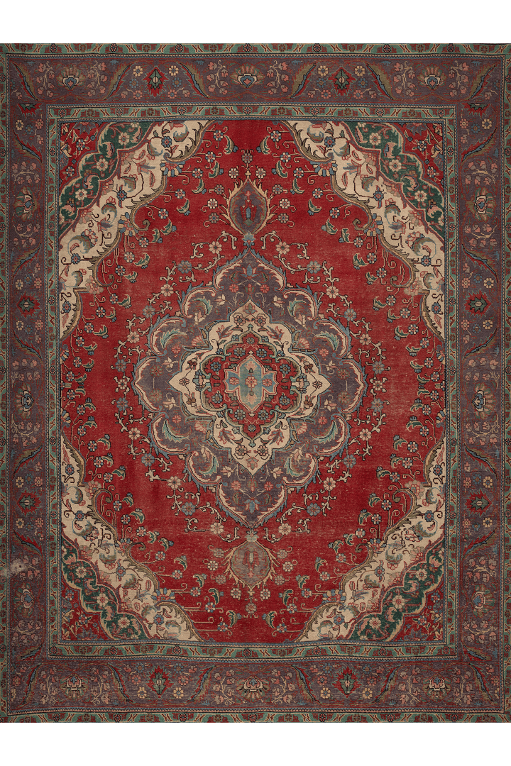 Vintage Southeastern Persian Style Oversize Rug 10x13 ft — Red & Gray Medallion