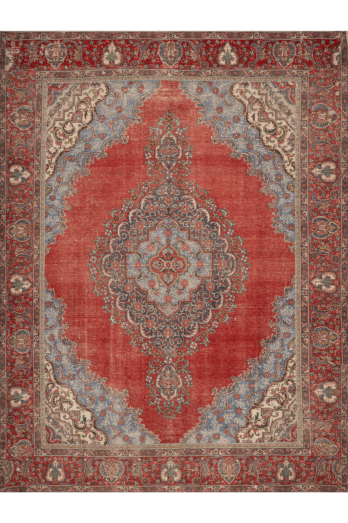 Vintage Southeastern Persian Style Oversize Rug 10x13 ft — Red & Blue Medallion