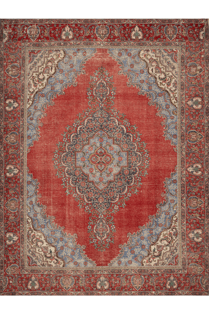 Vintage Southeastern Persian Style Oversize Rug 10x13 ft — Red & Blue Medallion