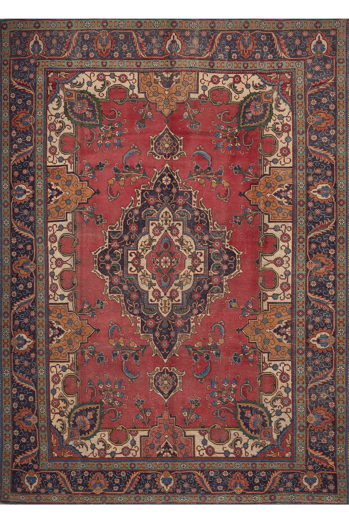 Vintage Southeastern Persian Style Oversize Rug 8x11 ft — Red & Blue Medallion