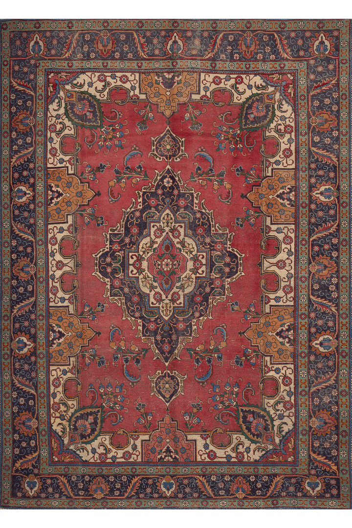 Vintage Southeastern Persian Style Oversize Rug 8x11 ft — Red & Blue Medallion