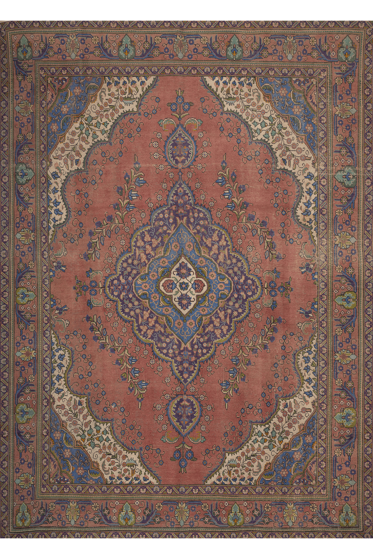 Vintage Southeastern Persian Style Oversize Rug 9x13 ft — Pink & Blue Medallion