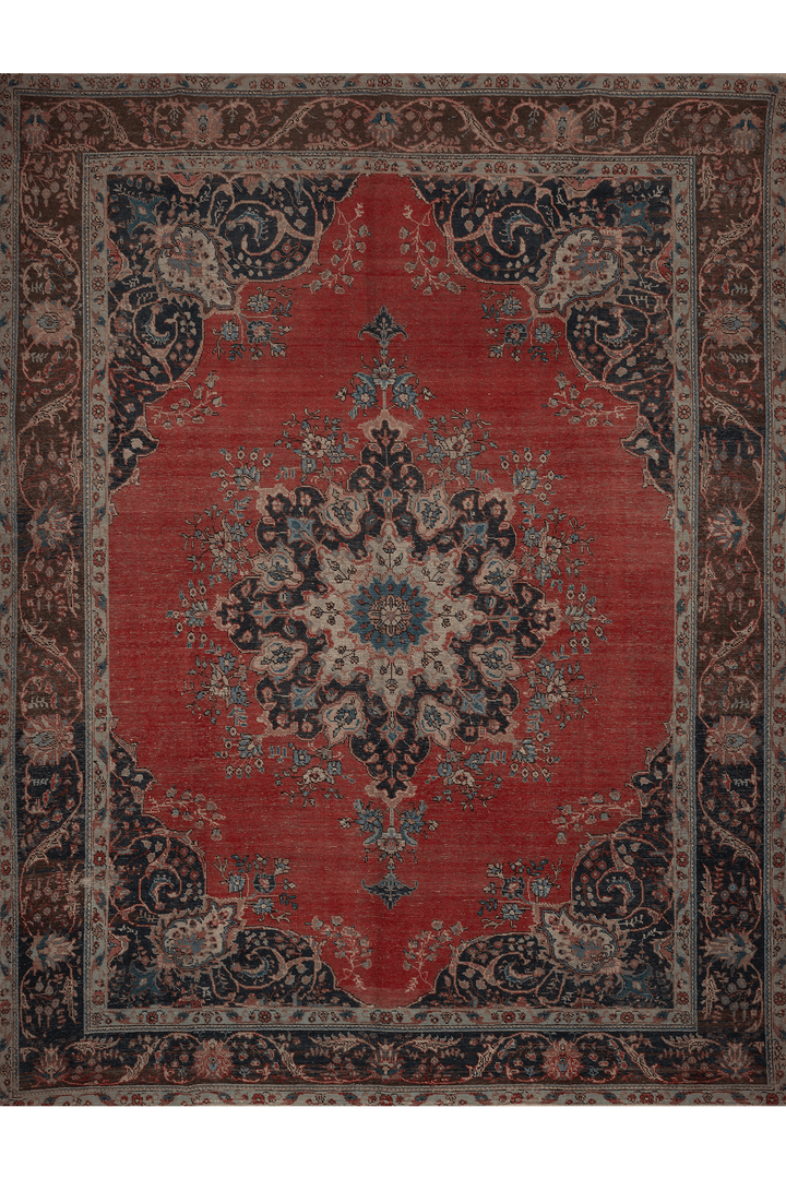 Vintage Southeastern Persian Style Oversize Rug 9x12 ft — Red & Blue Medallion