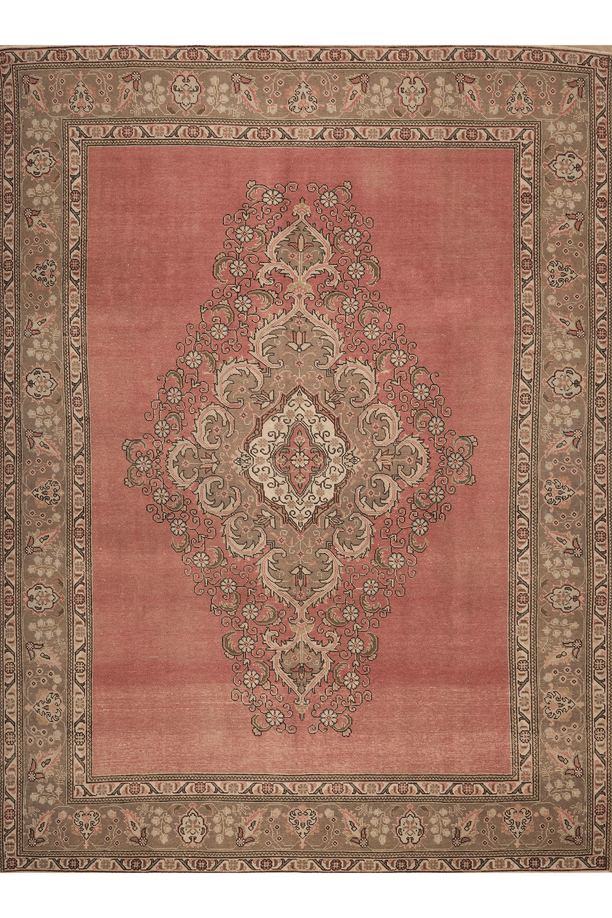 Vintage Southeastern Persian Style Oversize Rug 10x13 ft — Pink & Brown Medallion