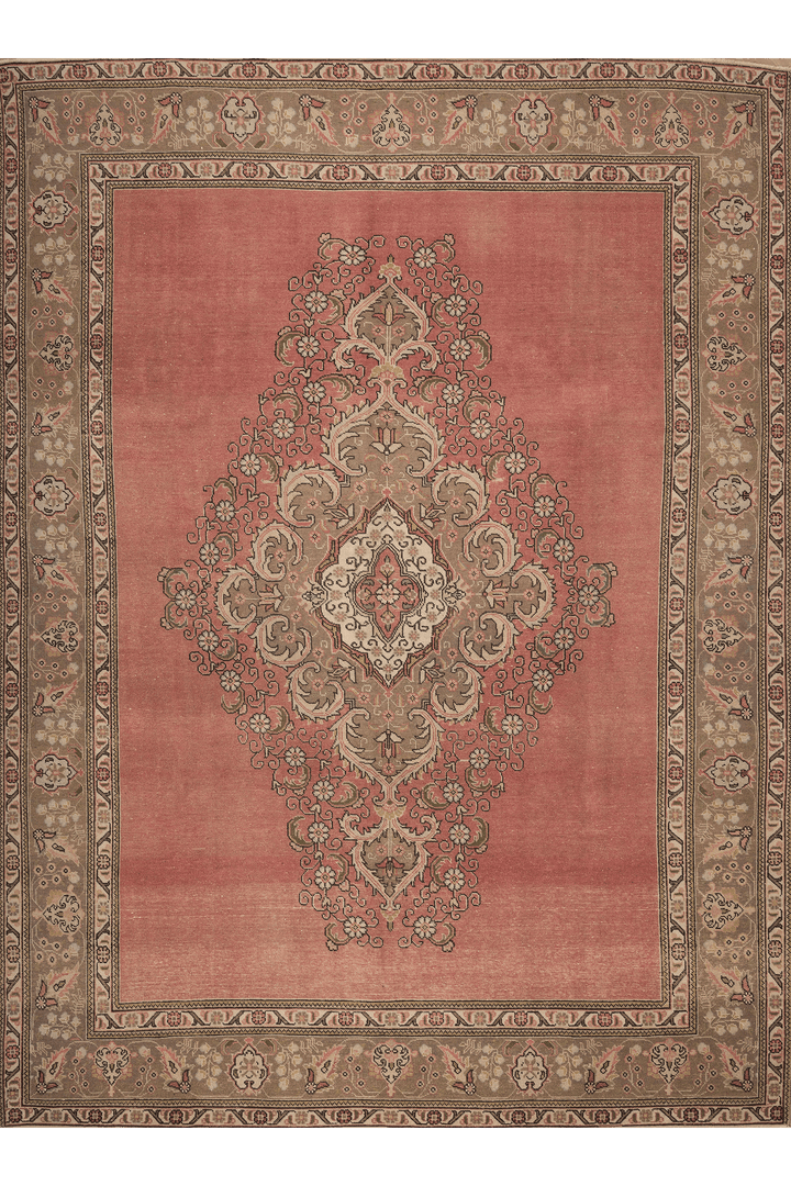 Vintage Southeastern Persian Style Oversize Rug 10x13 ft — Pink & Brown Medallion