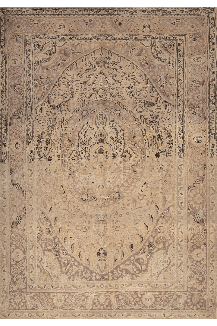 Vintage Southeastern Persian Style Oversize Rug 8x12 ft — Beige & Brown Medallion