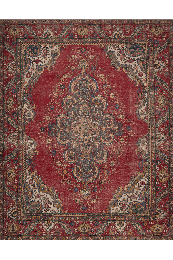 Vintage Southeastern Persian Style Oversize Rug 9x12 ft — Red & Beige Medallion