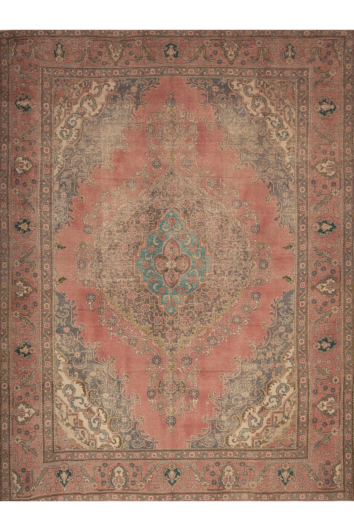 Vintage Southeastern Persian Style Oversize Rug 10x13 ft — Pink & Beige Medallion