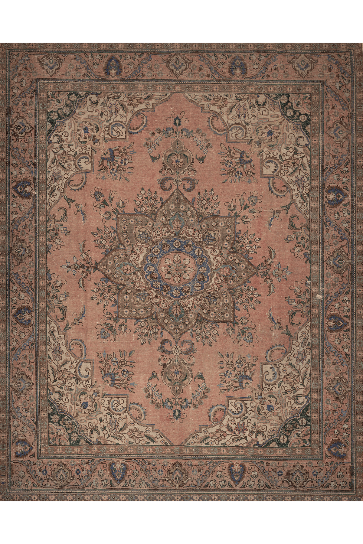 Vintage Southeastern Persian Style Oversize Rug 10x12 ft — Beige & Blue Medallion