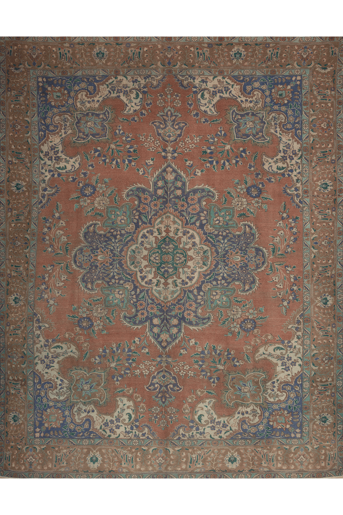 Vintage Southeastern Persian Style Oversize Rug 10x12 ft — Brown & Blue Medallion