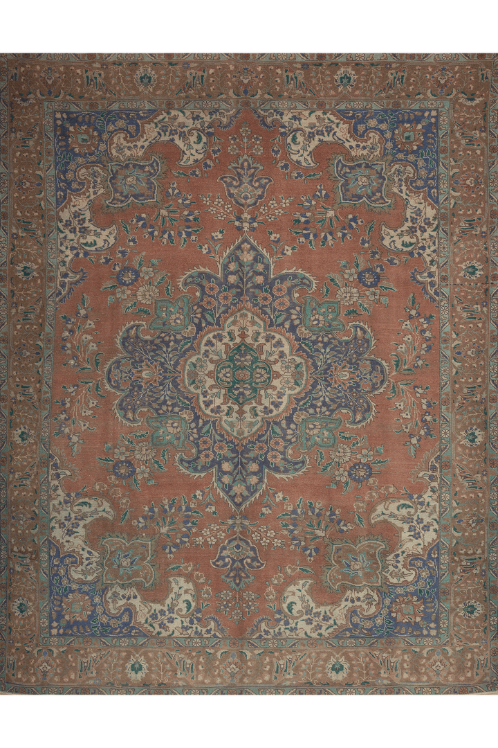 Vintage Southeastern Persian Style Oversize Rug 10x12 ft — Brown & Blue Medallion
