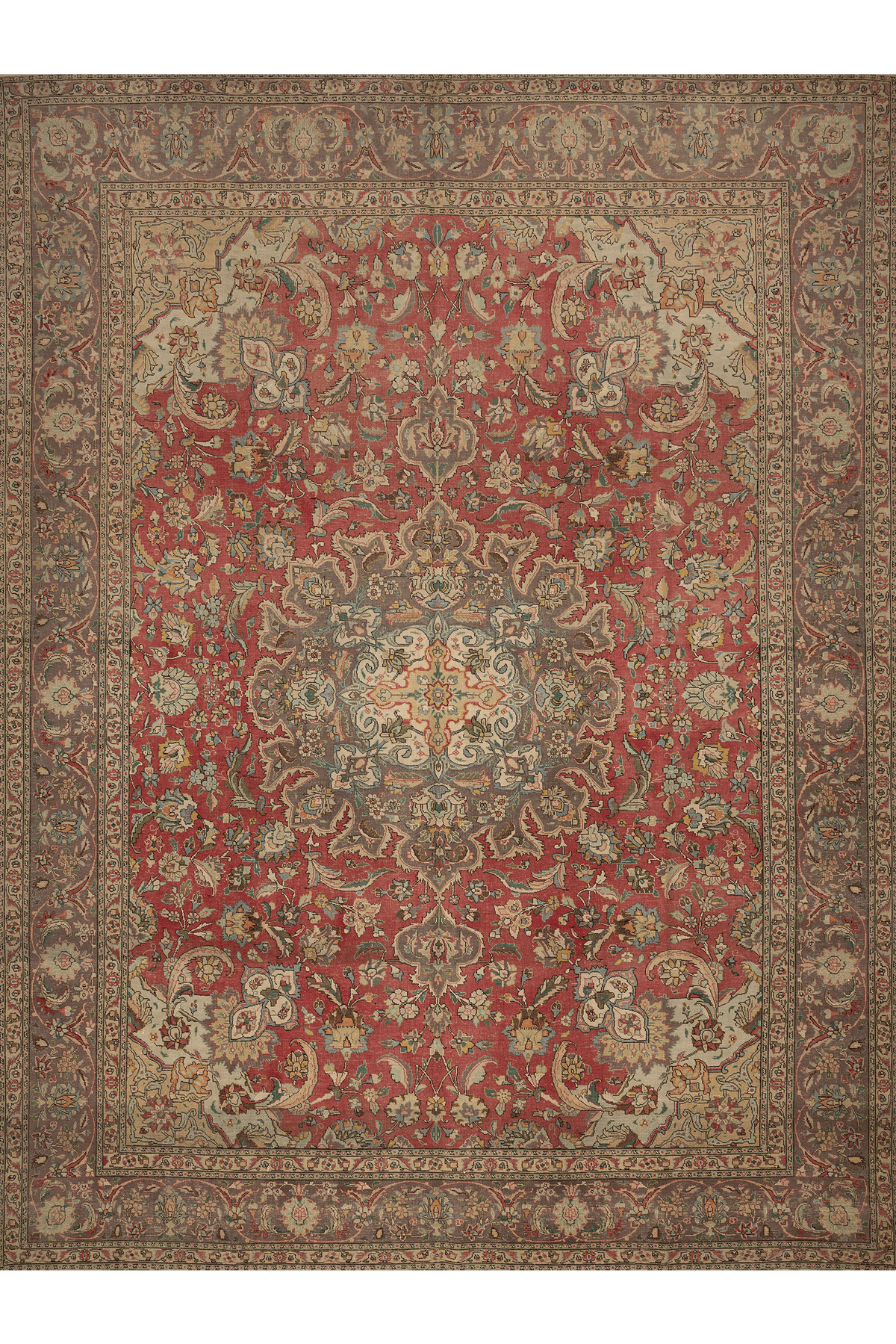 Vintage Southeastern Persian Style Oversize Rug 10x13 ft — Red & Beige Medallion