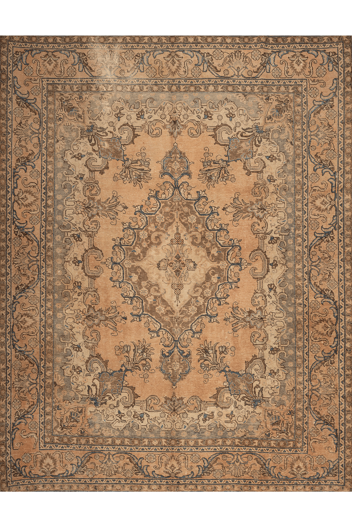 Vintage Southeastern Persian Style Oversize Rug 8x11 ft — Beige & Blue Medallion