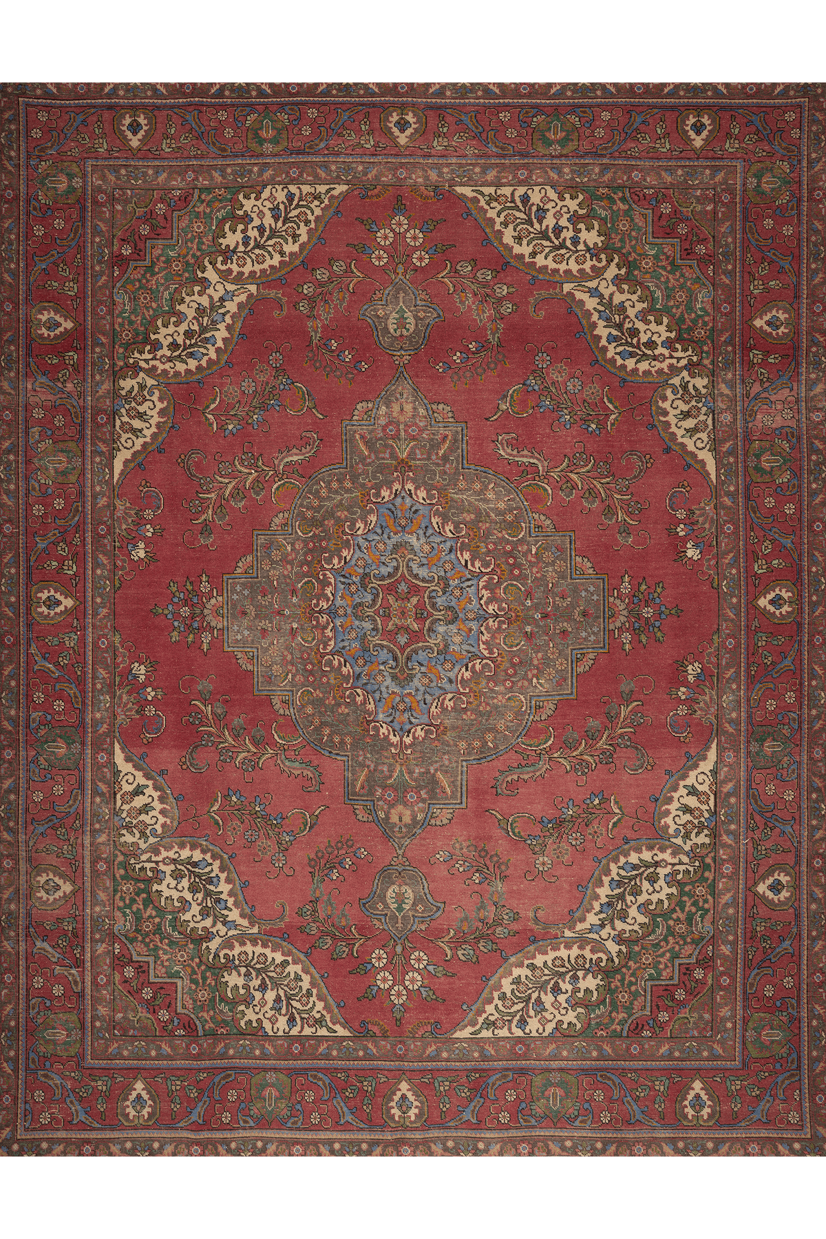 Vintage Southeastern Persian Style Oversize Rug 9x13 ft — Red & Beige Medallion