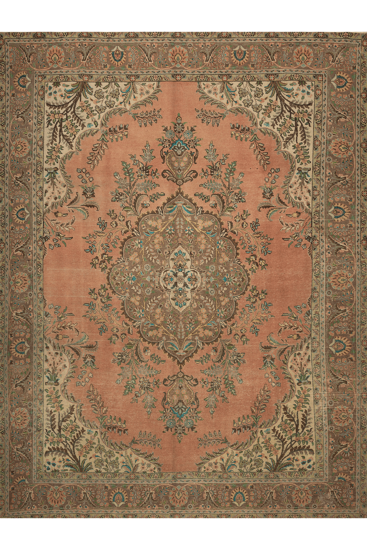 Vintage Southeastern Persian Style Oversize Rug 10x13 ft — Orange & Green Medallion